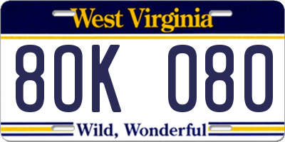 WV license plate 8OK080