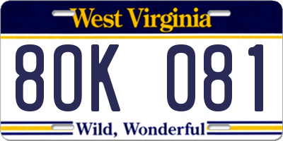 WV license plate 8OK081