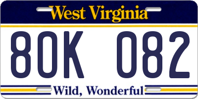 WV license plate 8OK082