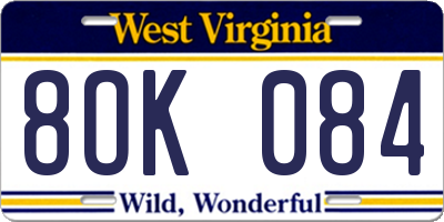 WV license plate 8OK084