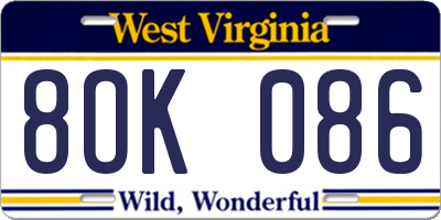 WV license plate 8OK086