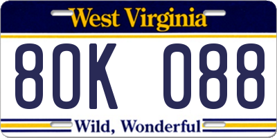 WV license plate 8OK088