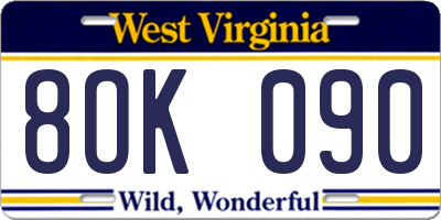 WV license plate 8OK090