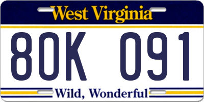 WV license plate 8OK091