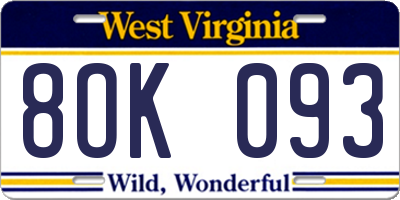 WV license plate 8OK093