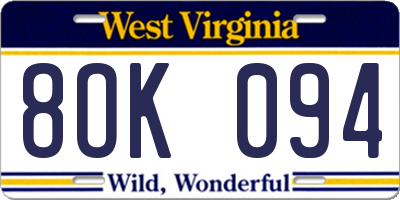 WV license plate 8OK094