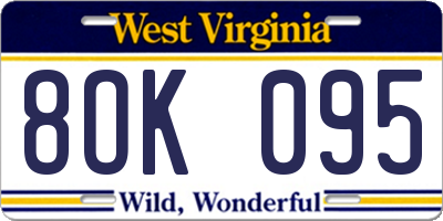 WV license plate 8OK095