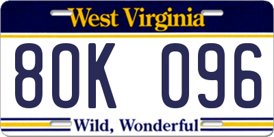 WV license plate 8OK096