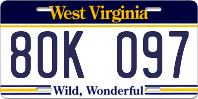 WV license plate 8OK097
