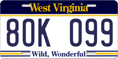WV license plate 8OK099