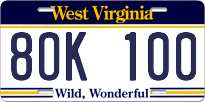 WV license plate 8OK100