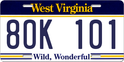 WV license plate 8OK101