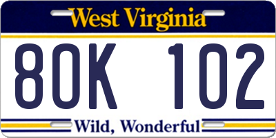 WV license plate 8OK102