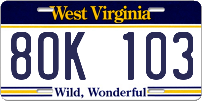 WV license plate 8OK103