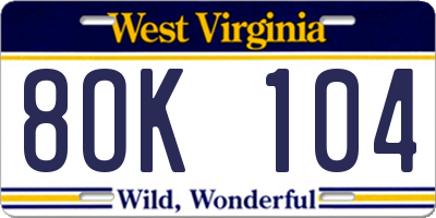WV license plate 8OK104