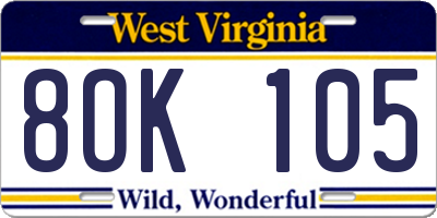 WV license plate 8OK105