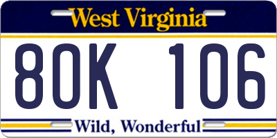 WV license plate 8OK106
