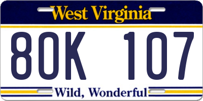 WV license plate 8OK107