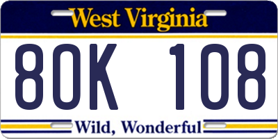WV license plate 8OK108