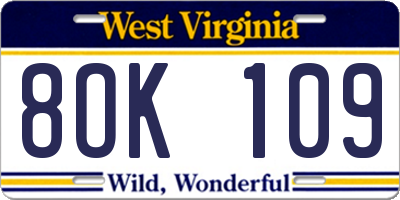 WV license plate 8OK109