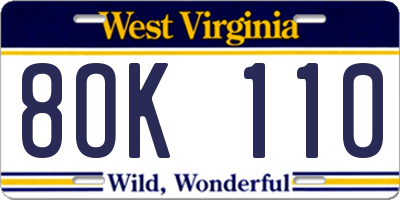 WV license plate 8OK110