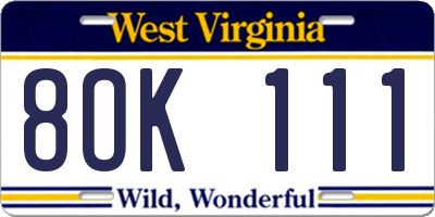 WV license plate 8OK111