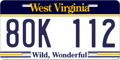WV license plate 8OK112