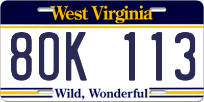 WV license plate 8OK113