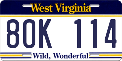 WV license plate 8OK114