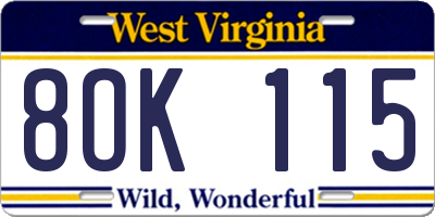WV license plate 8OK115
