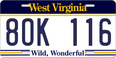 WV license plate 8OK116