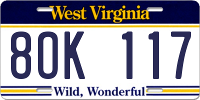 WV license plate 8OK117