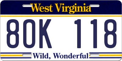 WV license plate 8OK118