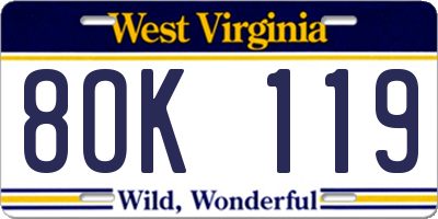 WV license plate 8OK119