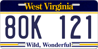 WV license plate 8OK121