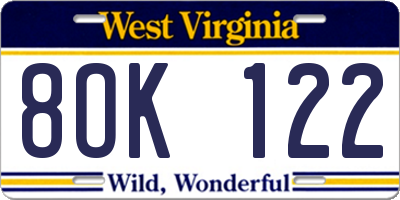 WV license plate 8OK122