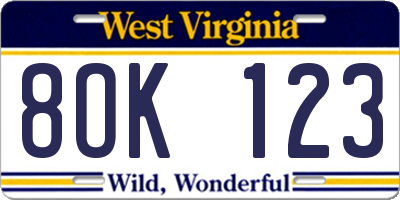 WV license plate 8OK123