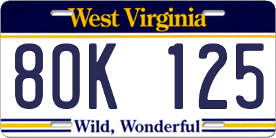 WV license plate 8OK125
