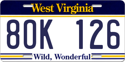 WV license plate 8OK126