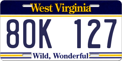 WV license plate 8OK127