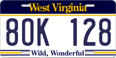WV license plate 8OK128