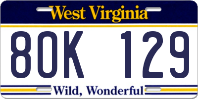WV license plate 8OK129