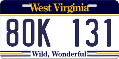 WV license plate 8OK131