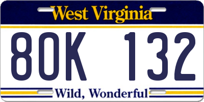 WV license plate 8OK132