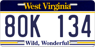 WV license plate 8OK134