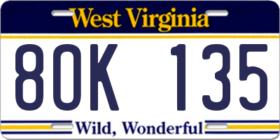 WV license plate 8OK135