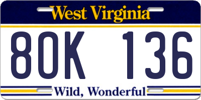 WV license plate 8OK136