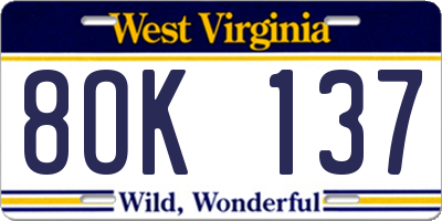 WV license plate 8OK137