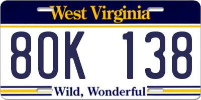 WV license plate 8OK138