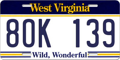 WV license plate 8OK139